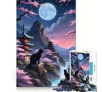 Rompecabezas de 1000 Piezas Gato,Serenidad,Paisaje,Japón,Impecable,Arte,Entrenamiento Mental,Diversión,Tiempo de Descanso,Juego,Navidad,Tranquilidad,Regalo (38x26cm)