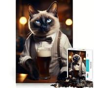Rompecabezas de 1000 Piezas Gato siamés en el Pub para Adolescentes Recuerda Mejora tu Estado de ánimo y CREA una Mente Tranquila Arte de Corte nítido Coleccionable 50x75cm
