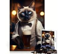 Rompecabezas de 1000 Piezas Gato siamés en el Pub para Adolescentes Recuerda Mejora tu Estado de ánimo y CREA una Mente Tranquila Arte de Corte nítido Coleccionable 50x75cm