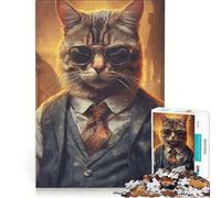 Rompecabezas de 1000 Piezas Gato Siberiano gánster, Juego práctico, Entrena tu Cerebro y Tus Manos, cumpleaños y Navidad 38x26cm