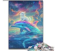 Rompecabezas de 1000 Piezas Gato sobre un delfín Rompecabezas desafiante para Adolescentes, Decorar el hogar o Regalar (tamaño 50x75cm)