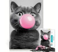 Rompecabezas de 1000 Piezas Gato soplando Chicle,Juguete artístico de Ajuste, desafío Mental,Juego de Ocio,Regalo Divertido de cumpleaños (38x26cm)