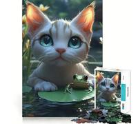 Rompecabezas de 1000 Piezas Gato Sphynx y Rana,Amigos Animales,Corte Suave,Juego Creativo,Juguete,Tiempo de Juego Relajante, Ocio (38x26cm)