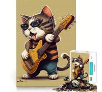 Rompecabezas de 1000 Piezas Gato Tocando la Guitarra,Ajuste, Juego,Entrenamiento de concentración,diversión,Tiempo de Juego Relajante, (38x26cm)