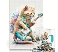 Rompecabezas de 1000 Piezas Gato Tocando la Guitarra,Corte Impecable,Divertido Juego de resolución de Problemas,Juego Gratuito,Regalo de Arte navideño (38x52cm)