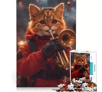 Rompecabezas de 1000 Piezas: Gato Tocando la Trompeta, Juego de ingenio, Regalo de cumpleaños, con Piezas de Formas aleatorias Que encajan Perfectamente 50x75cm