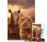Rompecabezas de 1000 Piezas Gato y Rinoceronte,Selfie al Atardecer Decoración de Corte preciso Estimula la lógica y el Pensamiento Juego Relajante (50x75cm)