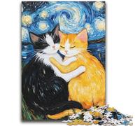 Rompecabezas de 1000 Piezas Gatos Abrazando el Cielo Nocturno, Juego Educativo, Juguete de desafío, decoración de Pared, cumpleaños y Navidad (38x52cm)
