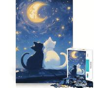 Rompecabezas de 1000 Piezas Gatos bajo la Luna - para Amantes de los Gatos Bordes impecables Divertido Rompecabezas Regalo para Relajarse Juego Regalo de cumpleaños Arte (38x26cm)