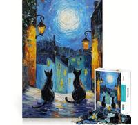 Rompecabezas de 1000 Piezas Gatos bajo la luz de la Luna Arte de Corte preciso Juego Creativo para ejercitar la Mente Tiempo de Juego Tranquilo Regalo Ideal para cumpleaños y para Aficionados 50x75cm