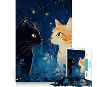 Rompecabezas de 1000 Piezas Gatos bajo Las Estrellas Bordes Finos Juego de ingenio para ejercitar la Mente y Relajarse Regalo Divertido de Navidad (38x26cm)