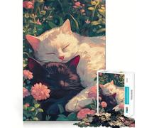 Rompecabezas de 1000 Piezas Gatos durmiendo Entre Flores para Adultos Juguete de lógica para Jugar en Interiores Corte de precisión Regalo Ideal 38x52cm