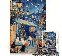 Rompecabezas de 1000 Piezas Gatos en un balcón Parisino para Adultos Diversión Intelectual,recreación Tranquila,Regalo Creativo (38x52cm)