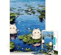 Rompecabezas de 1000 Piezas Gatos en un Estanque con nenúfares Juego de Habilidad Mental,Divertido Relajarse Regalo Ideal para el Tiempo Libre (50x75cm)