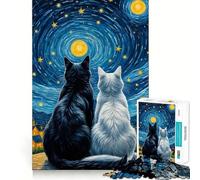 Rompecabezas de 1000 Piezas Gatos Enamorados,Noche Estrellada,Diversión para Todos los sentidos,Juego cognitivo,Tiempo de Juego Tranquilo,Regalo de cumpleaños artístico (38x26cm)