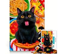 Rompecabezas de 1000 Piezas Gatos Negros,Banquete,diversión para Todos los Gustos,Juego Que estimula el Cerebro,Tiempo de Juego Tranquilo,Regalo de Ocio navideño 38x52cm