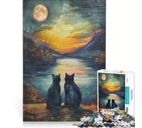Rompecabezas de 1000 Piezas: Gatos Negros, Luna de Van Gogh, Juguete Educativo, Interesante para Reducir el estrés, Mejora el Amor Entre Parejas 38x52cm