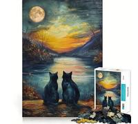 Rompecabezas de 1000 Piezas Gatos Negros,Luna de Van Gogh,Pieza de Ajuste preciso,Juego Divertido para concentrarse,Momento de diversión Acogedor,Exhibición de Arte navideño 50x75cm
