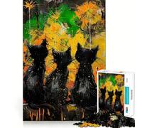 Rompecabezas de 1000 Piezas Gatos Negros Pintados Diversión Garantizada,Juego Que estimula la Mente,Tiempo de Juego Tranquilo, 50x75cm
