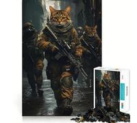Rompecabezas de 1000 Piezas Gatos Soldados bajo la Lluvia Arte de Corte preciso Juguete de construcción Tiempo de Juego Relajante Diversión de cumpleaños (50x75cm)
