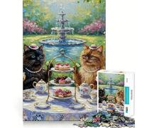 Rompecabezas de 1000 Piezas Gatos Tomando el té en el jardín Juego de ingenio y precisión Tiempo de Juego Tranquilo Regalo Ideal para Navidad (38x52cm)