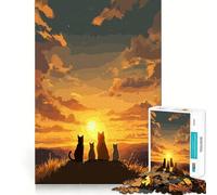 Rompecabezas de 1000 Piezas Gatos Viendo la Puesta de Sol,Paisaje Pintado,Bordes impecables,Divertido Rompecabezas,Regalo para Relajarse,Juego,Regalo de cumpleaños artístico (38x26cm)