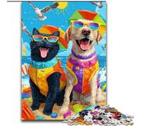 Rompecabezas de 1000 Piezas Gatos y Perros en la Playa para Adultos y Adolescentes Juguetes educativos, Juegos y Lista de Deseos para aliviar el estrés con Papá Noel (tamaño 50x75cm)