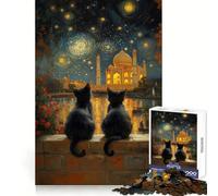 Rompecabezas de 1000 Piezas Gatos y Taj Mahal para Adultos Ejercicio Mental,Alivio del estrés,diversión,Cierre Seguro,Regalo Memorable (38x52cm)