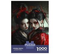 Rompecabezas De 1000 Piezas Geisha in Red and Black Japanese Cherry Blossom Rompecabezas Juguetes Antiestrés Decoración De Pared Cumpleaños Y Navidad 52x38cm/1000pcs