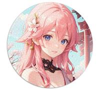 Rompecabezas de 1000 Piezas Genshin Impact Yae Miko, Rompecabezas Redondos de 1000 Piezas para Adultos, Navidad, Halloween, Pascua, Año Nuevo, 67,5 x 67,5 cm