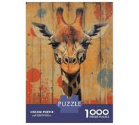 Rompecabezas De 1000 Piezas Giraffe Portrait on Wood Panel Whimsical Wildlife Art Rompecabezas para Adultos Juego De Ingenio Carrera De Velocidad De Manos Cumpleaños Y Navidad 52x