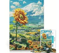 Rompecabezas de 1000 Piezas Girasoles y Monte Fuji para Adolescentes Recuerda, Mejora, Calma, Mente Clara, Arte Coleccionable 38x52cm