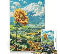 Rompecabezas de 1000 Piezas Girasoles y Monte Fuji para Adolescentes Recuerda, Mejora, Calma, Mente Clara, Arte Coleccionable 38x52cm