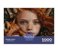 Rompecabezas De 1000 Piezas Girl with Fox Fantasy Art Print Rompecabezas para Adultos Juguetes Antiestrés Decoración Perfecta Cumpleaños Y Navidad 52x38cm/1000pcs