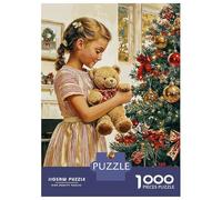 Rompecabezas De 1000 Piezas Girl with Teddy Bear by Christmas Tree Rompecabezas para Adultos Juego Práctico Una Obra De Arte Cumpleaños Y Navidad 70x50cm/1000pcs