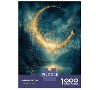 Rompecabezas De 1000 Piezas Golden Crescent Moon Over Lake Kintsugi Fantasy Art Rompecabezas para Adultos Juego De Ingenio Análisis Y Lógica Cumpleaños 38x26cm/1000pcs