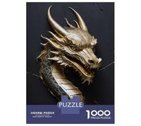 Rompecabezas De 1000 Piezas Golden Dragon Head Sculpture on Dark Background Rompecabezas para Adultos Juegos Relajantes Análisis Y Lógica Cumpleaños Y Navidad 38x26cm/1000pcs