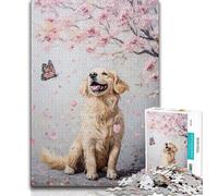Rompecabezas de 1000 Piezas Golden Retriever bajo el Cerezo para Adolescentes y Adultos Desafío difícil y antiestrés, Ideal para Decorar tu Escritorio (38x26cm)