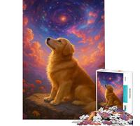 Rompecabezas de 1000 Piezas Golden Retriever contemplando la Galaxia Juguetes adictivos para Cultivar la Paciencia Juegos relajantes Análisis y lógica Obra de Arte Regalo Ideal (Tamaño 38x26cm)