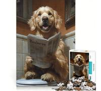 Rompecabezas de 1000 Piezas Golden Retriever Leyendo el periódico en el Inodoro Juego Familiar, Actividades Divertidas en casa, cumpleaños y Navidad 50x75cm