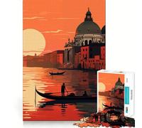 Rompecabezas de 1000 Piezas Góndola al Atardecer en Venecia para Adultos Juego de Memoria Cerebral Encaje Huecos Actividad Relajante para desconectar (38x52cm)
