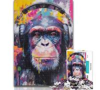 Rompecabezas de 1000 Piezas Gorila con Auriculares Rompecabezas de 1000 Piezas para Adultos y Adolescentes Un Juego desafiante para Todos, para Mujeres y Hombres Regalos de 26x38cm