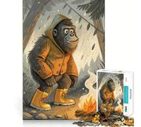 Rompecabezas de 1000 Piezas Gorila de Dibujos Animados acampando bajo la Lluvia Corte Impecable Divertido Juego de lógica Juguete Divertido Juego Libre Actividad de cumpleaños (38x26cm)