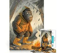 Rompecabezas de 1000 Piezas Gorila de Dibujos Animados acampando bajo la Lluvia Juguete de Juego ejercitar la Mente Tiempo de diversión y Paz Regalo Ideal para cumpleaños 38x52cm
