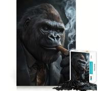 Rompecabezas de 1000 Piezas Gorila de Negocios con Traje fumando un cigarro,decoración de Bordes impecables,Juego cognitivo,Juguete Divertido para Pasar el rato, Ocio (50x75cm)