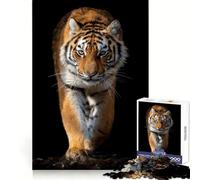 Rompecabezas de 1000 Piezas Gran Tigre sobre Fondo Negro - Pensamiento Claro - Pasatiempo Tranquilo - Bordes Precisos - Sorpresa Festiva (38x52cm)