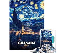 Rompecabezas de 1000 Piezas Granada España Estilo Noche Estrellada Rompecabezas para Adultos Juegos relajantes Una Obra de Arte cumpleaños y Navidad (Tamaño 50x75cm)