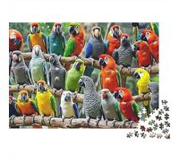 Rompecabezas de 1000 Piezas: Grupo de Loros Coloridos. Bandada densa de Loros en una Rama. para Adultos de 12 años en adelante. Juegos educativos. Difícil. de cumpleaños. 52 x 38 cm