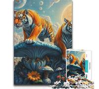 Rompecabezas de 1000 Piezas: Guardianes del Tigre del Bosque de Hongos surrealistas, decoración del hogar, Regalo de Amigo Secreto para Mayores de 14 años, Juego de Rompecabezas ofrecido, 38x26cm