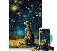 Rompecabezas de 1000 Piezas Guepardo bajo Las Estrellas Corte Suave Juego Creativo Juguete Tiempo de Juego Relajante Regalo de Ocio navideño (38x26cm)